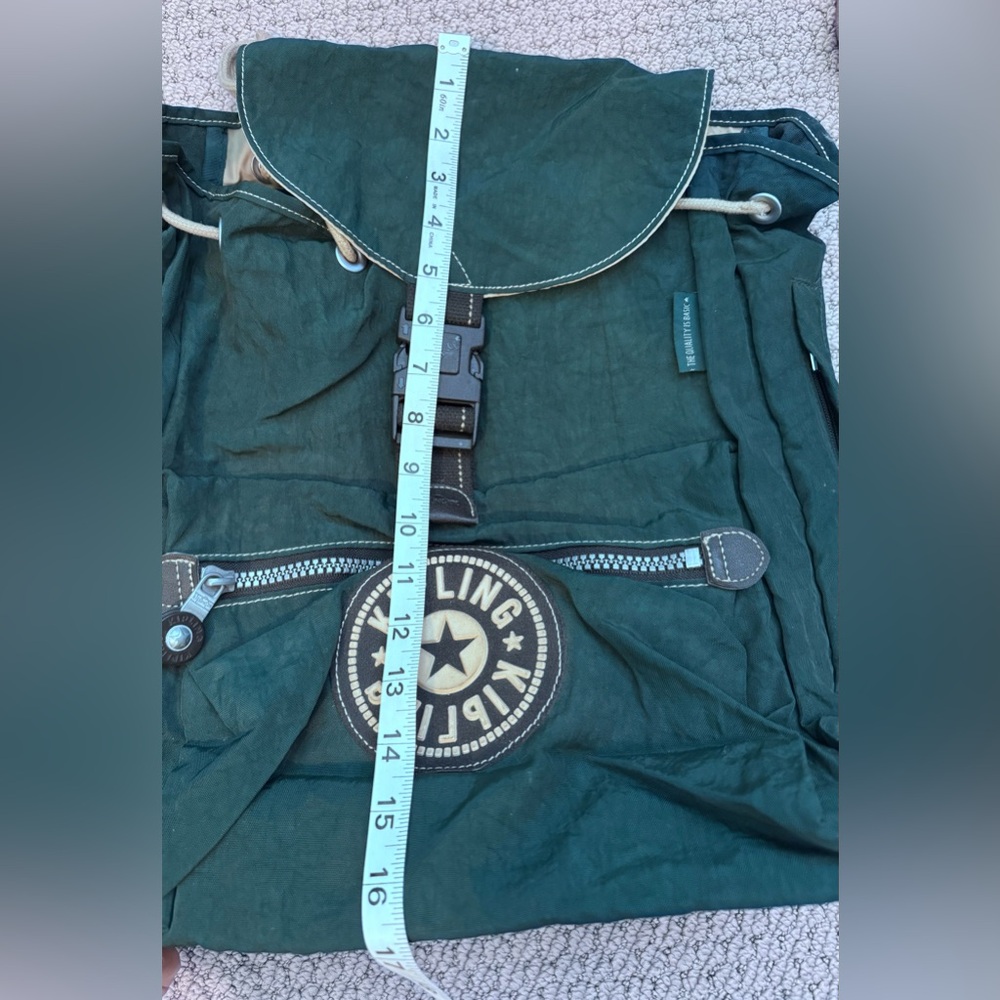 Vintage Kipling Medium Drawstring Green Nylon Bac… - image 6